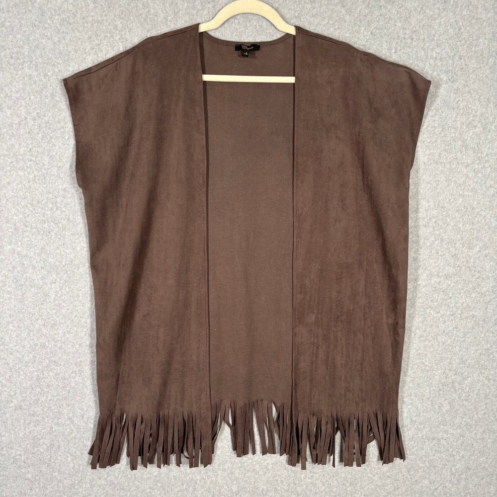 Fringe Faux Suede Boho Vest Small Chocolate Western Southwest 70s Hippie Stretch